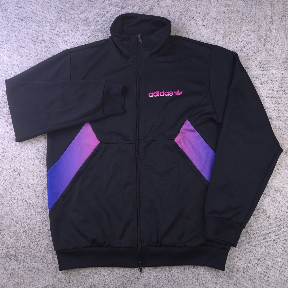 Adidas Track Jacket Mens Large Degrade Full Zip Black Pink Purple Mock Neck